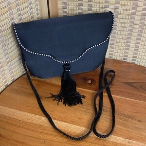 Eliza Black Satin Rhinestone Trim Evening Purse